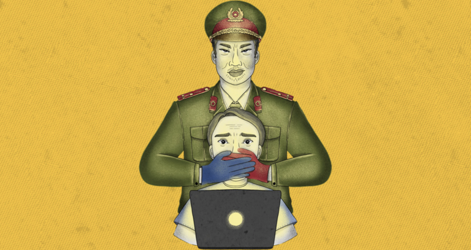 國際特赦組織《讓我們呼吸!》報告的的封面插圖，該報告調查了Facebook在越南的業務以及越 南政府對言論自由的打壓